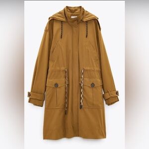 Zara Women's Brown Utility Jacket Trench Drawstring Tan Brown